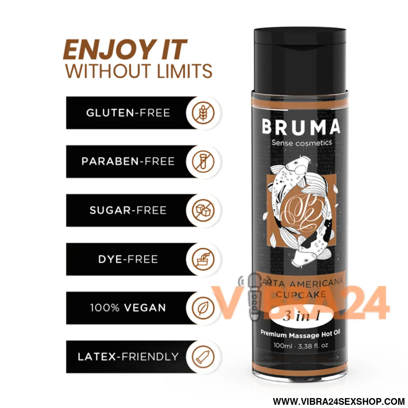 BRUMA - ÓLEO DE MASSAGEM PREMIUM EFEITO CALOR SABOR CUPCAKE 3 EM 1 - 100 ML
