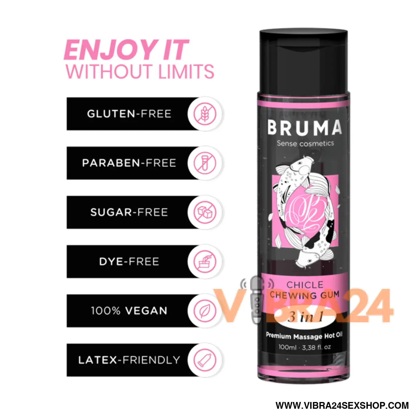 BRUMA - ÓLEO DE MASSAGEM PREMIUM EFEITO CALOR SABOR GOMA 3 EM 1 - 100 ML