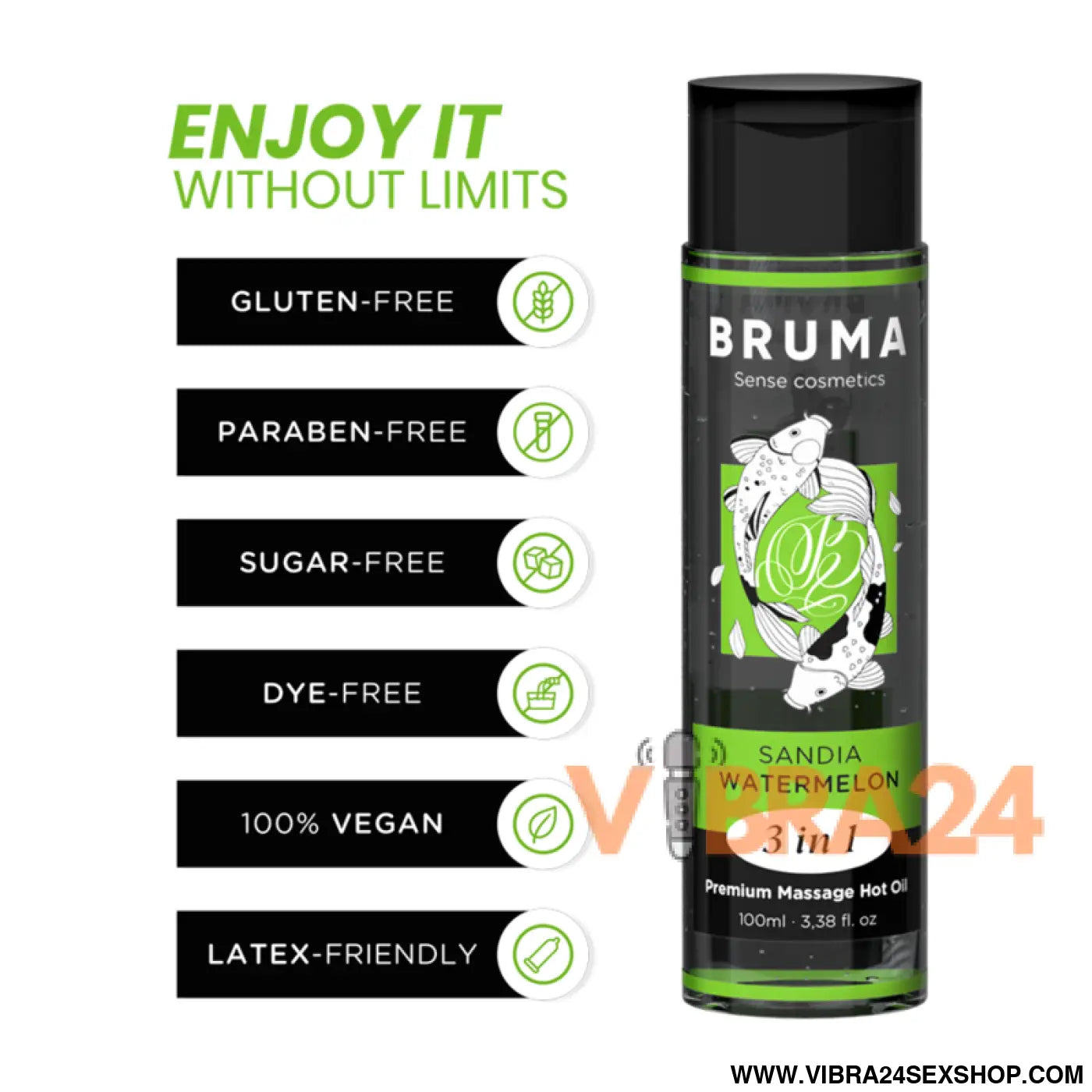 BRUMA - ÓLEO DE MASSAGEM PREMIUM EFEITO CALOR SABOR MELANCIA 3 EM 1 - 100 ML