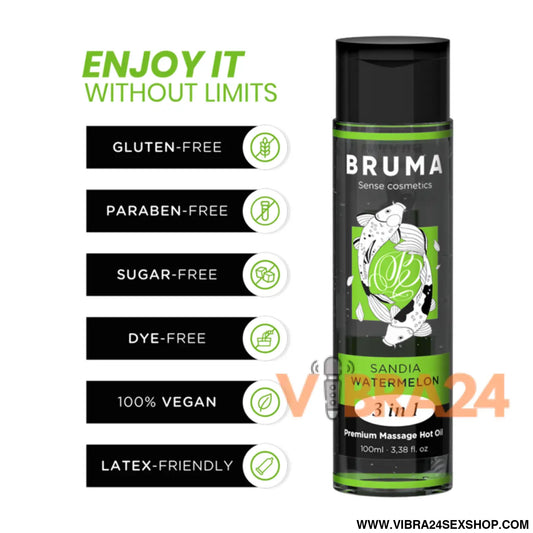 BRUMA - ÓLEO DE MASSAGEM PREMIUM EFEITO CALOR SABOR MELANCIA 3 EM 1 - 100 ML