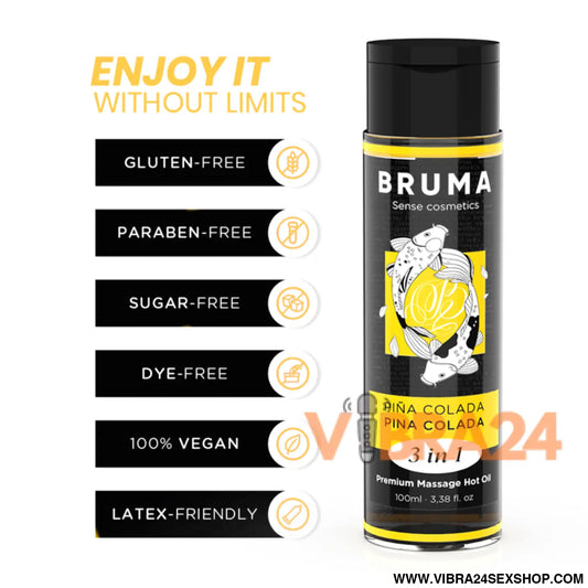 BRUMA - ÓLEO DE MASSAGEM PREMIUM EFEITO CALOR SABOR PINA COLADA 3 EM 1 - 100 ML