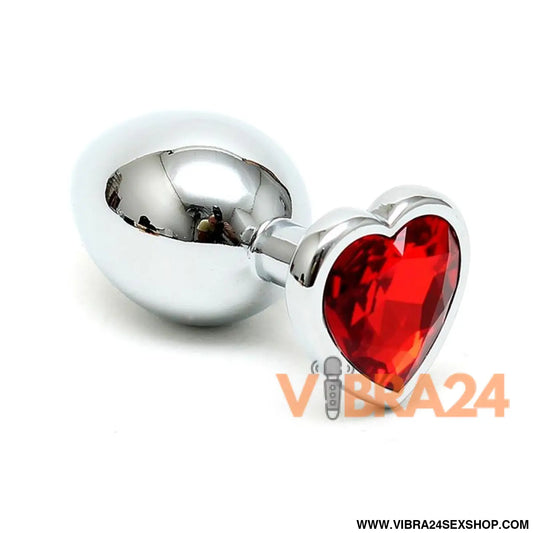 Butt Plug Plated Steel Crystal Heart Red