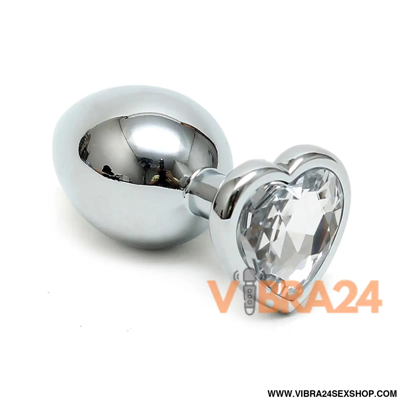 Butt Plug Plated Steel Crystal Heart Transparent