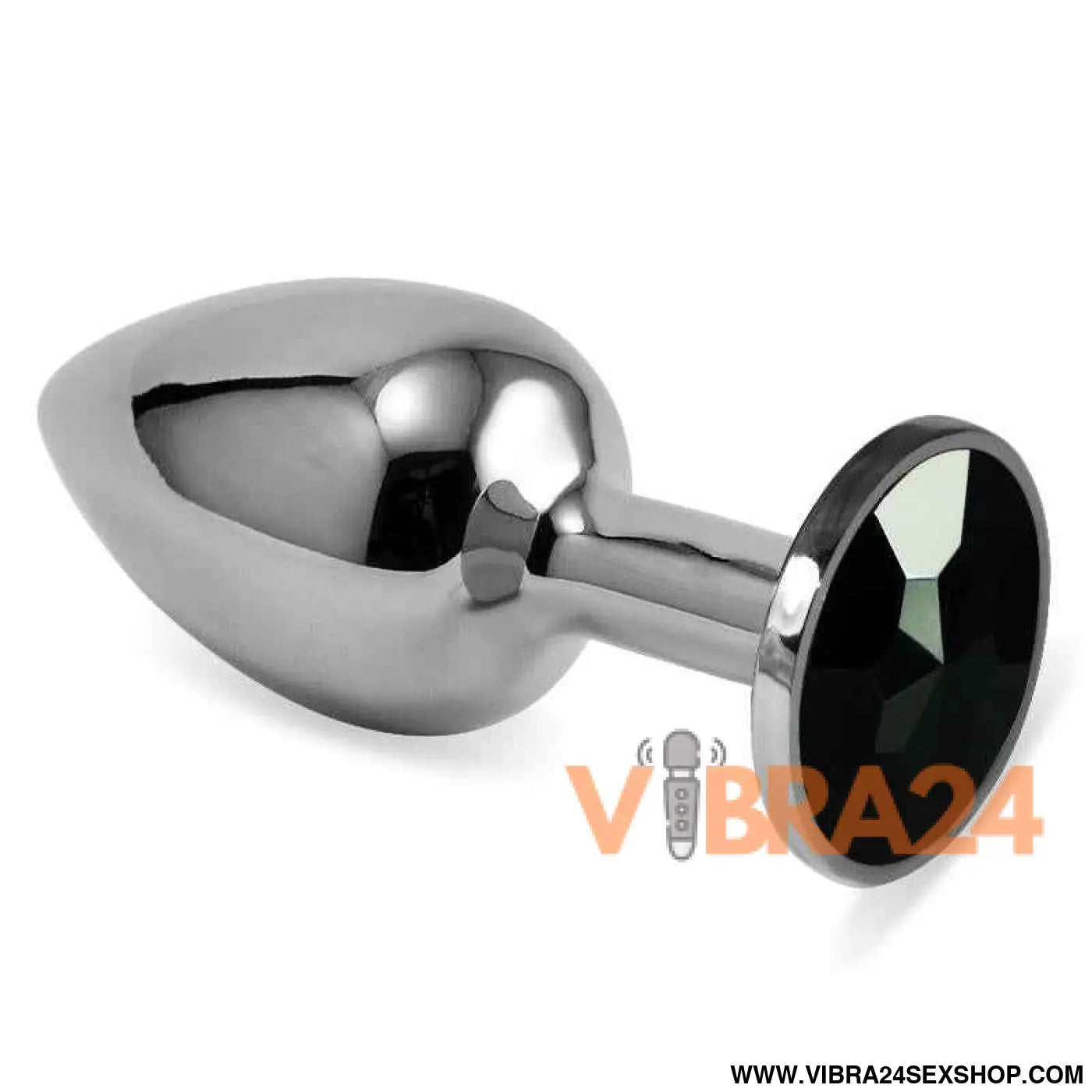 Butt Plug Silver Rosebud Classic with Black Jewel Size S