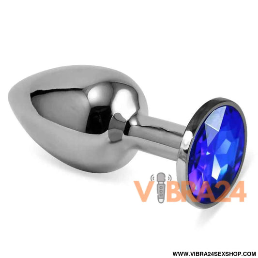 Butt Plug Silver Rosebud Classic with Darkblue Jewel Size S