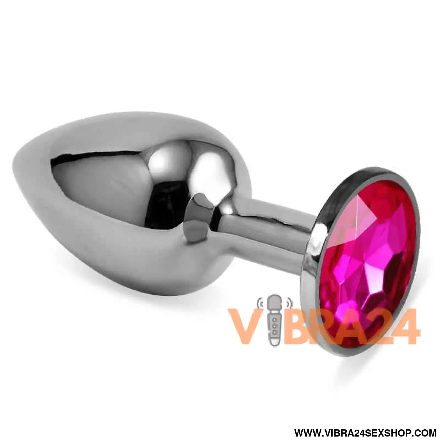 Butt Plug Silver Rosebud Classic with Fuchsia Jewel Size S