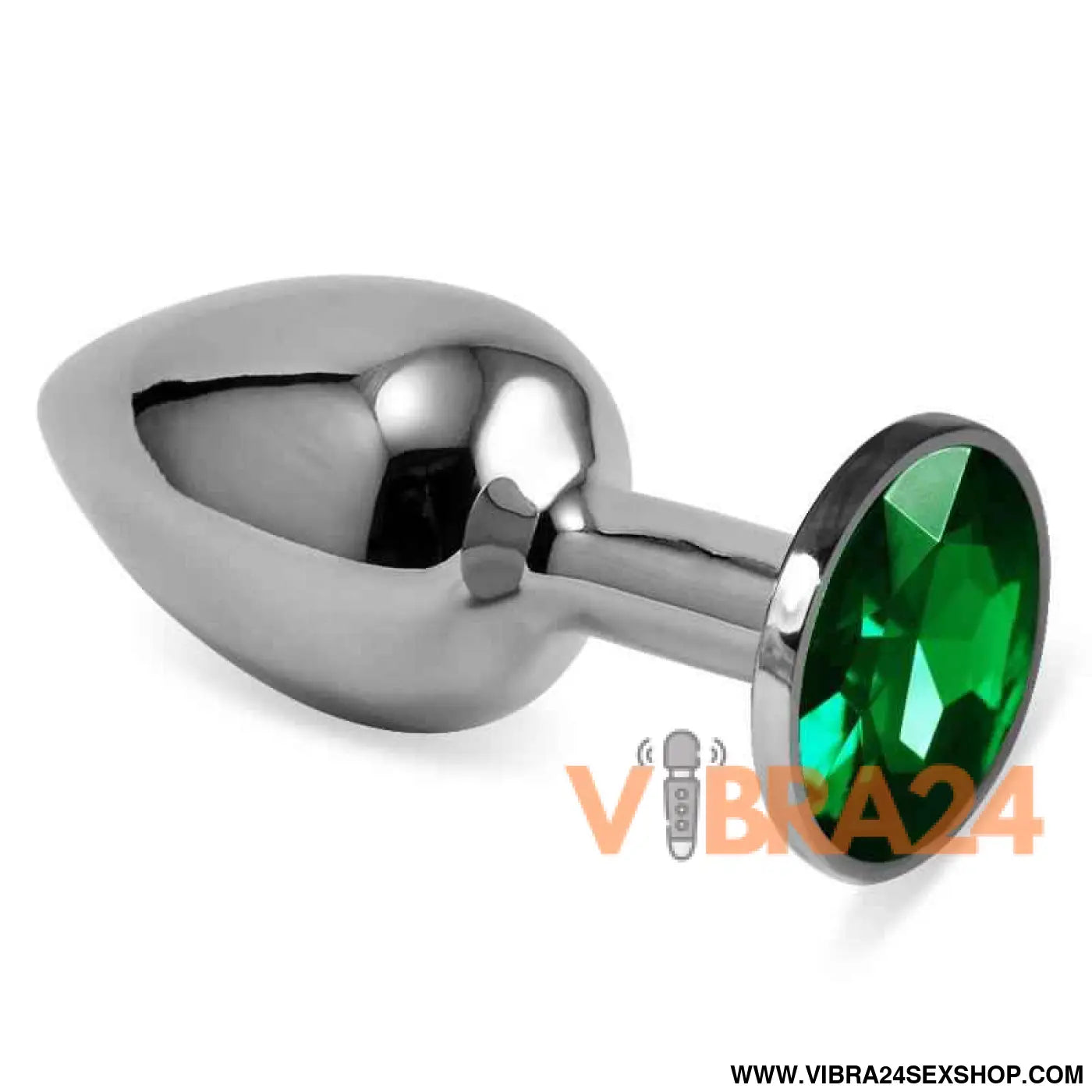 Butt Plug Silver Rosebud Classic with Green Jewel Size S