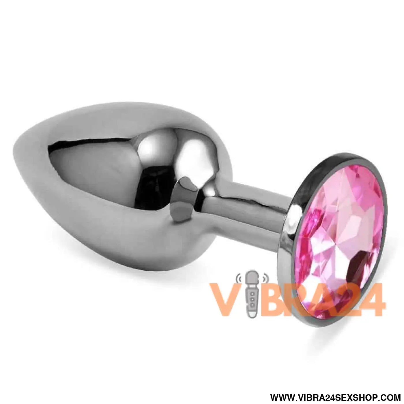 Butt Plug Silver Rosebud Classic with Pink Jewel Size S