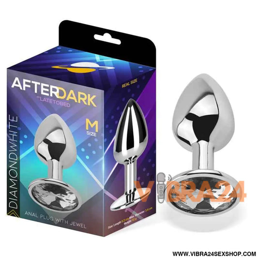 Butt Plug with Jewel Diamond White Size M Aluminium
