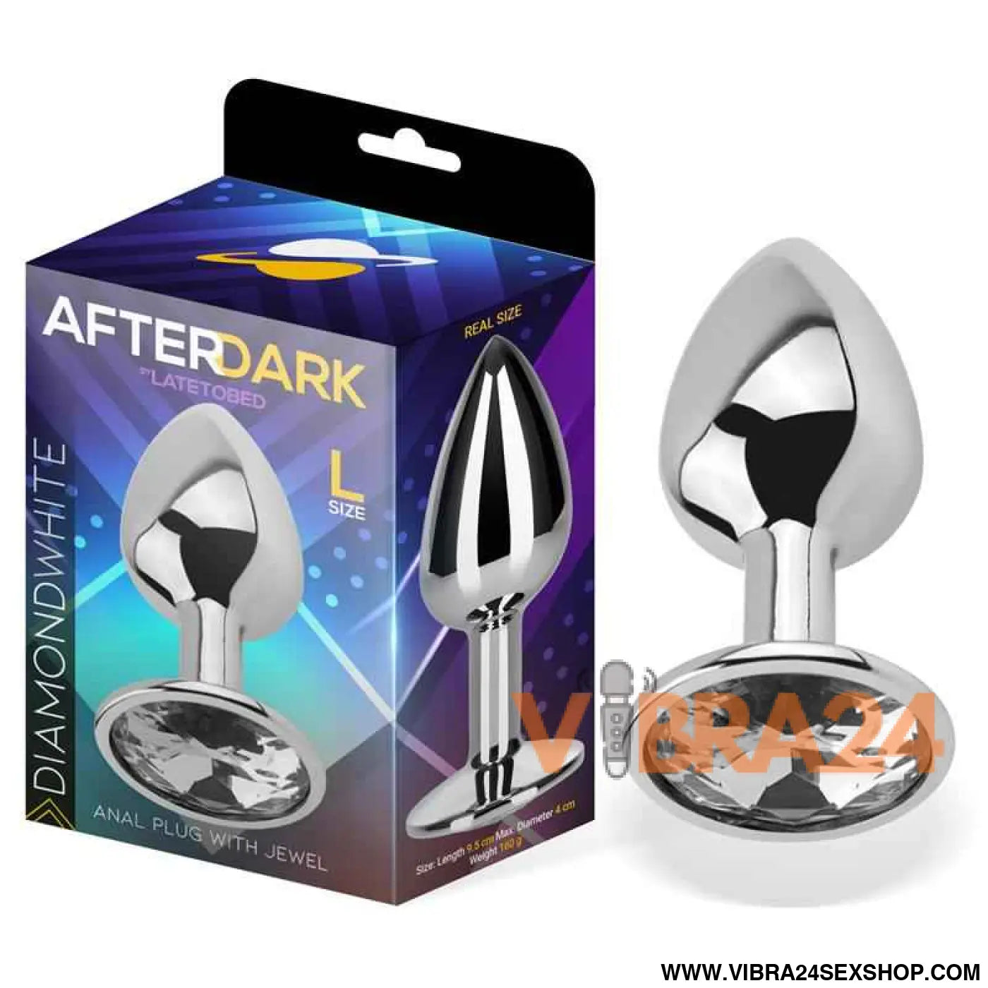 Butt Plug with Jewel White Diamond Size L Aluminium