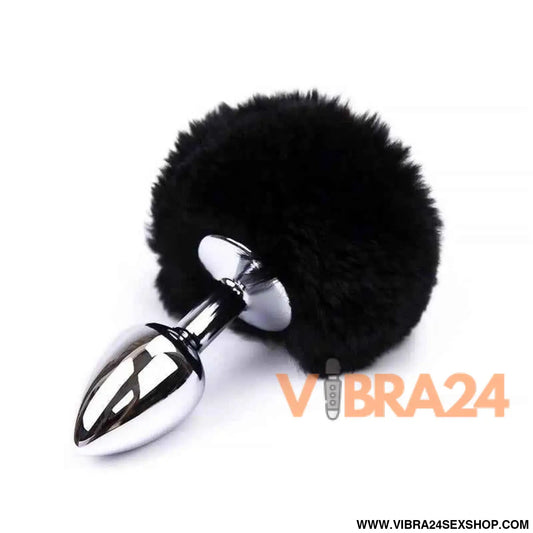 Butt Plug with Pompon Black Size S
