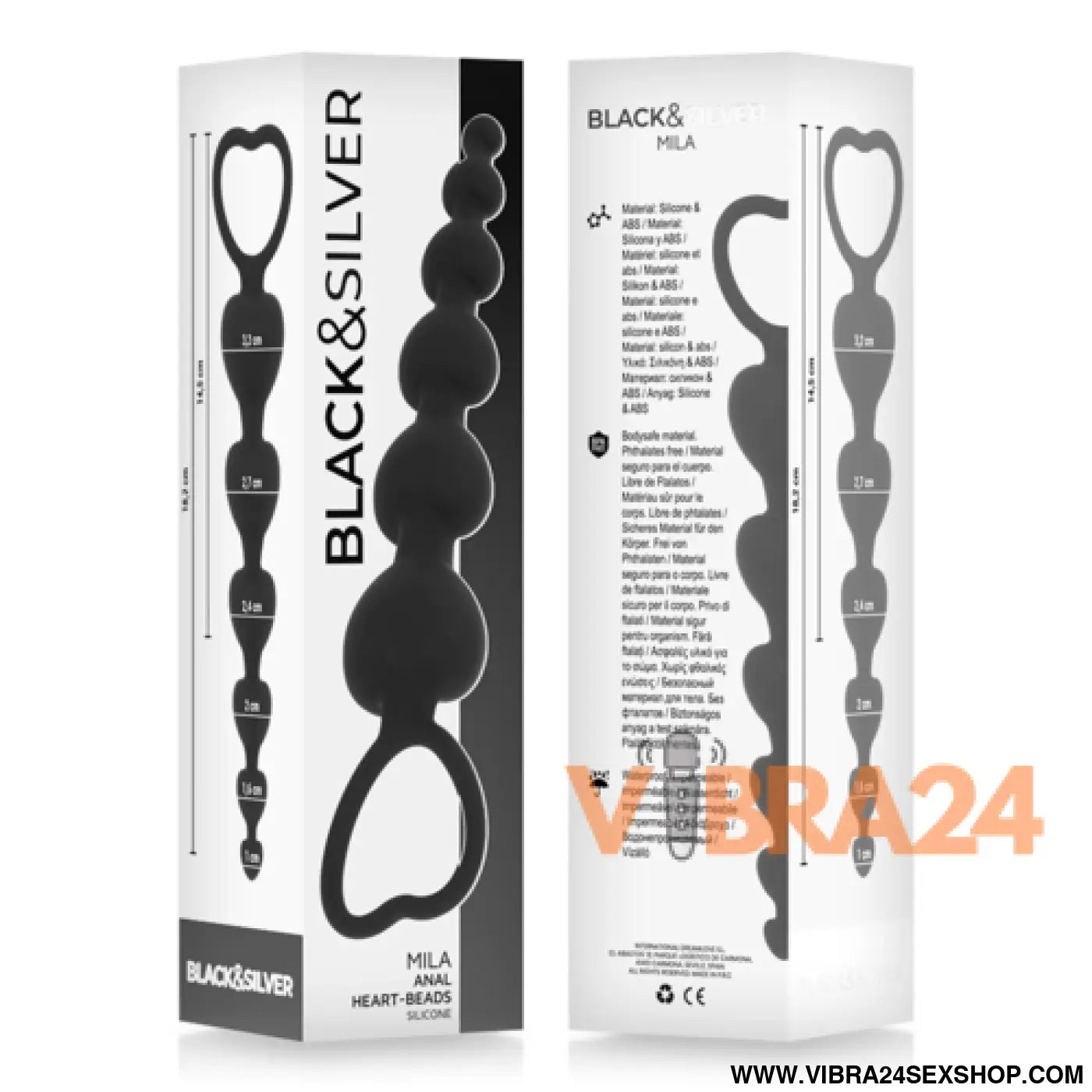 Řetěz z análních srdcí Mila 18 cm - Černá a stříbrná - VIBRA24 SEXSHOP