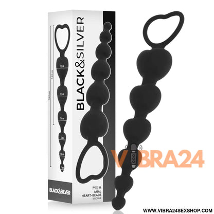 Cadeia de Corações Anal Mila 18 cm - Preto e Prata - VIBRA24 SEXSHOP