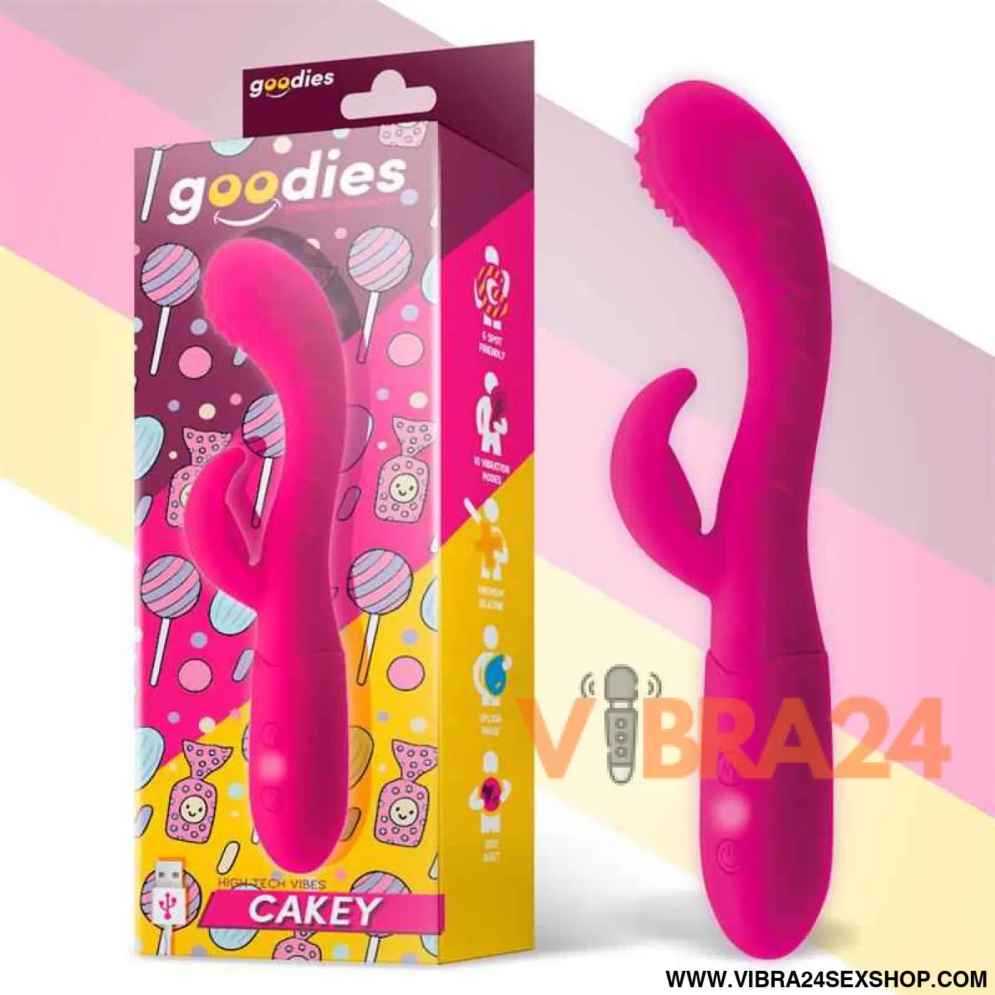Cakey G-Spot and Rabbit Vibe USB Silicone Fuchsia