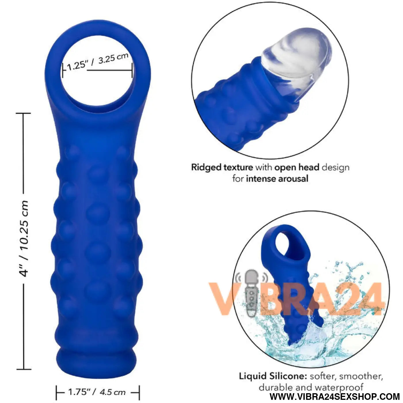 CALEXOTICS - ADMIRAL CAPA PARA PÊNIS COM FRISAS SILICONE LÍQUIDO AZUL