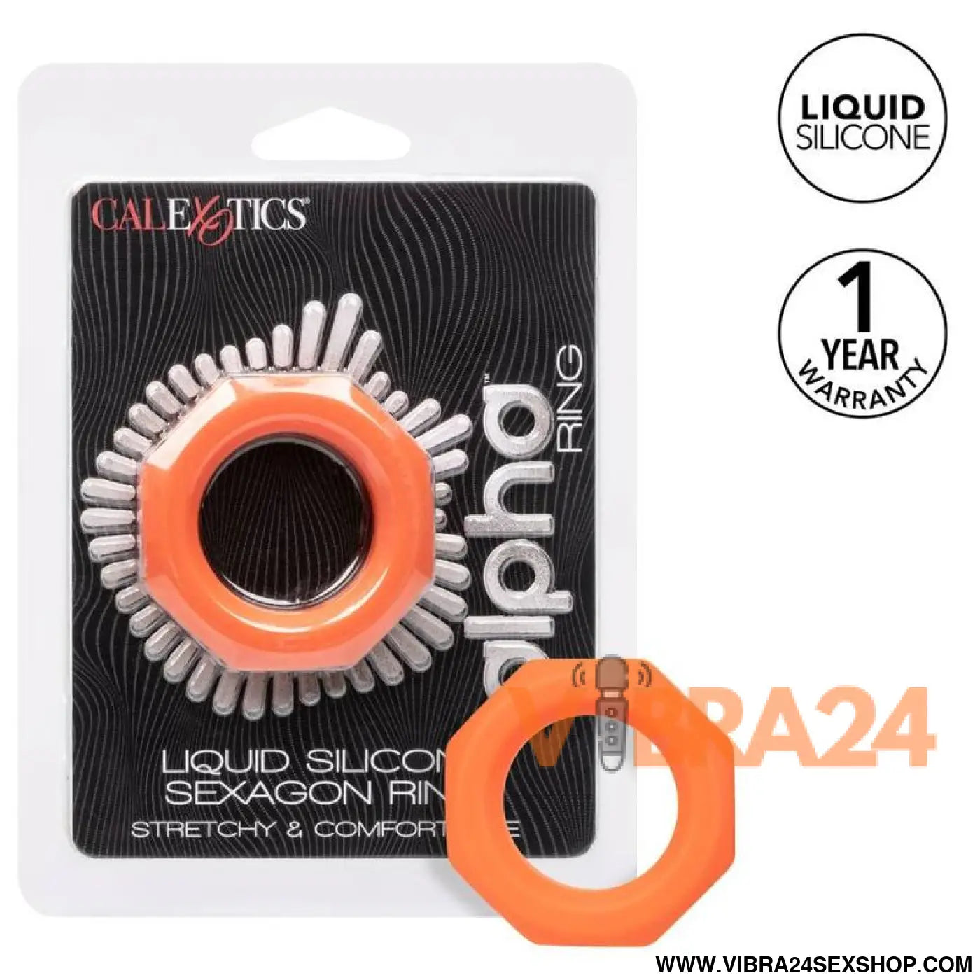 CALEXOTICS - ANEL ALPHA SEXAGON LARANJA - VIBRA24 SEXSHOP