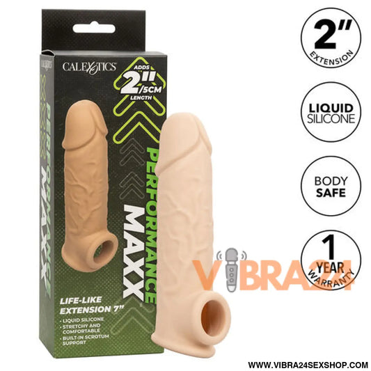CalExotics – Performance Maxx Life-Like Extension 7: Extensão Realista com Alça Escrotal Integrada para Prazer
