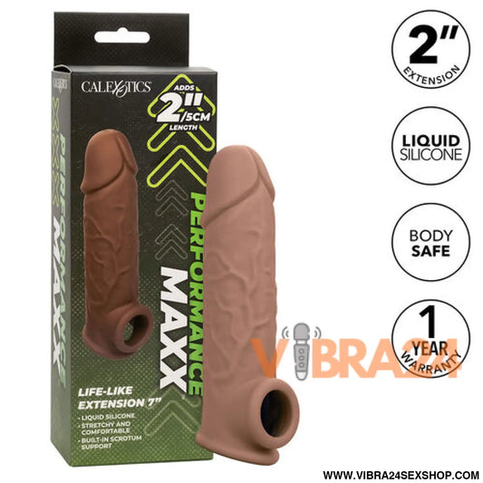 CalExotics – Performance Maxx Life-Like Extension 7: Extensão Realista com Alça Escrotal Integrada em Tom Pele Marrom
