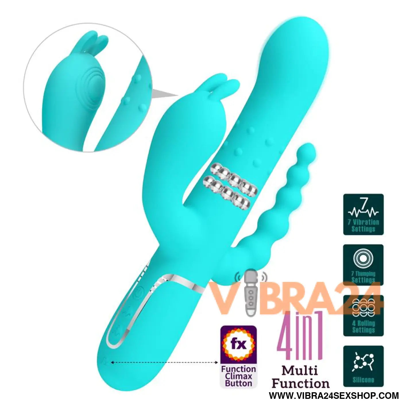 Cammy Tripple Rabbit Vibrator with Beads Turquoise