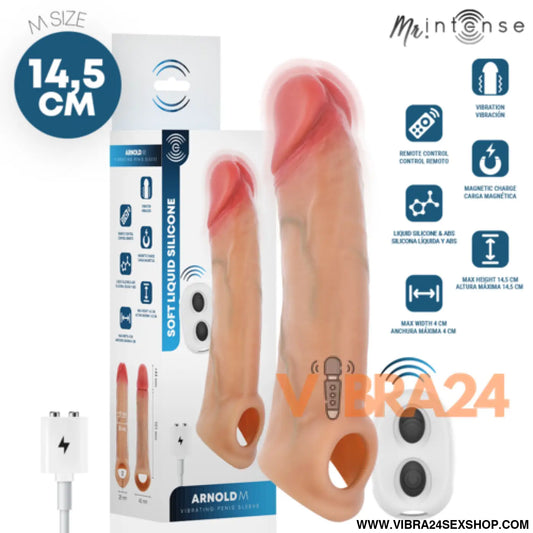 Capa peniana vibratória realista MR INTENSE Arnold M (14,5 cm x 4 cm), silicone líquido e motor silencioso