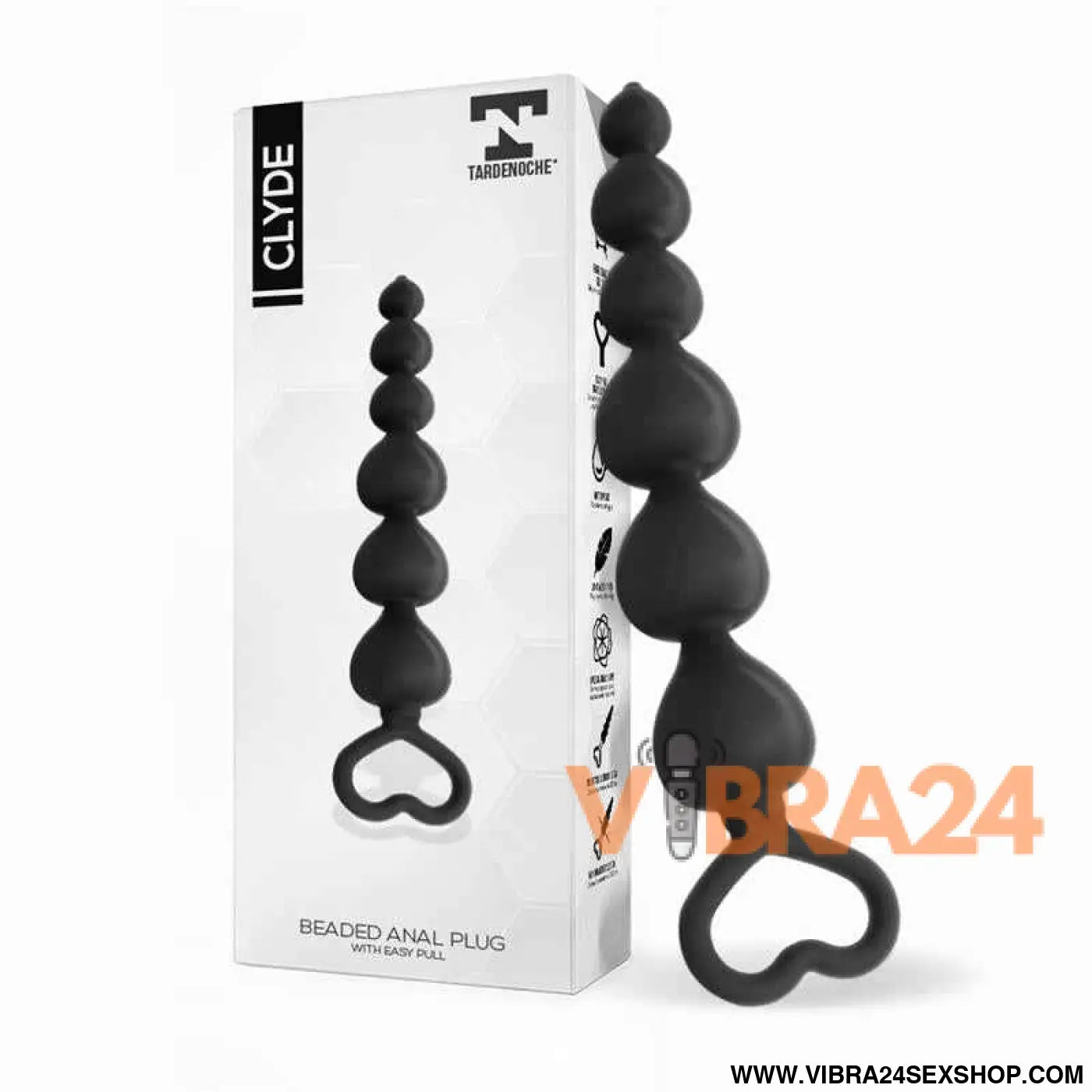 Clyde Beaded Butt Plug with Easy Pull Ring Silicone Black