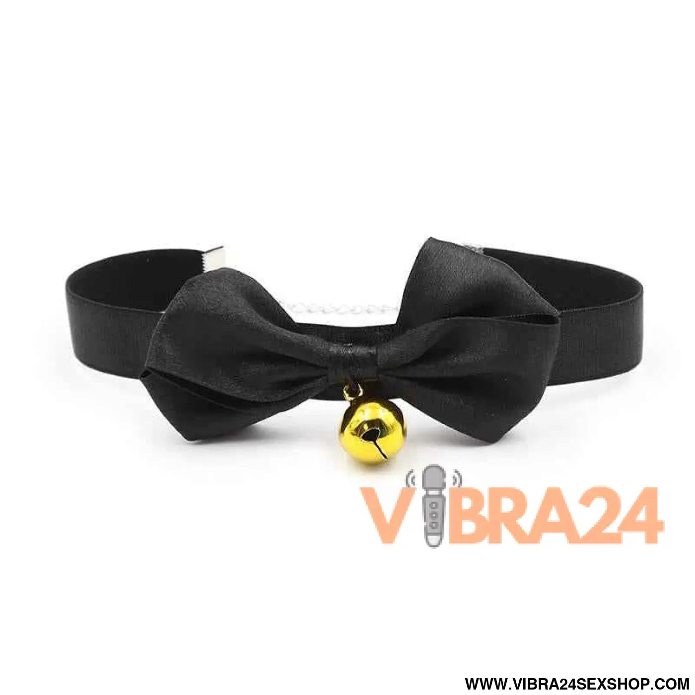Collar with Bow and Bell 36 cm Size L Black