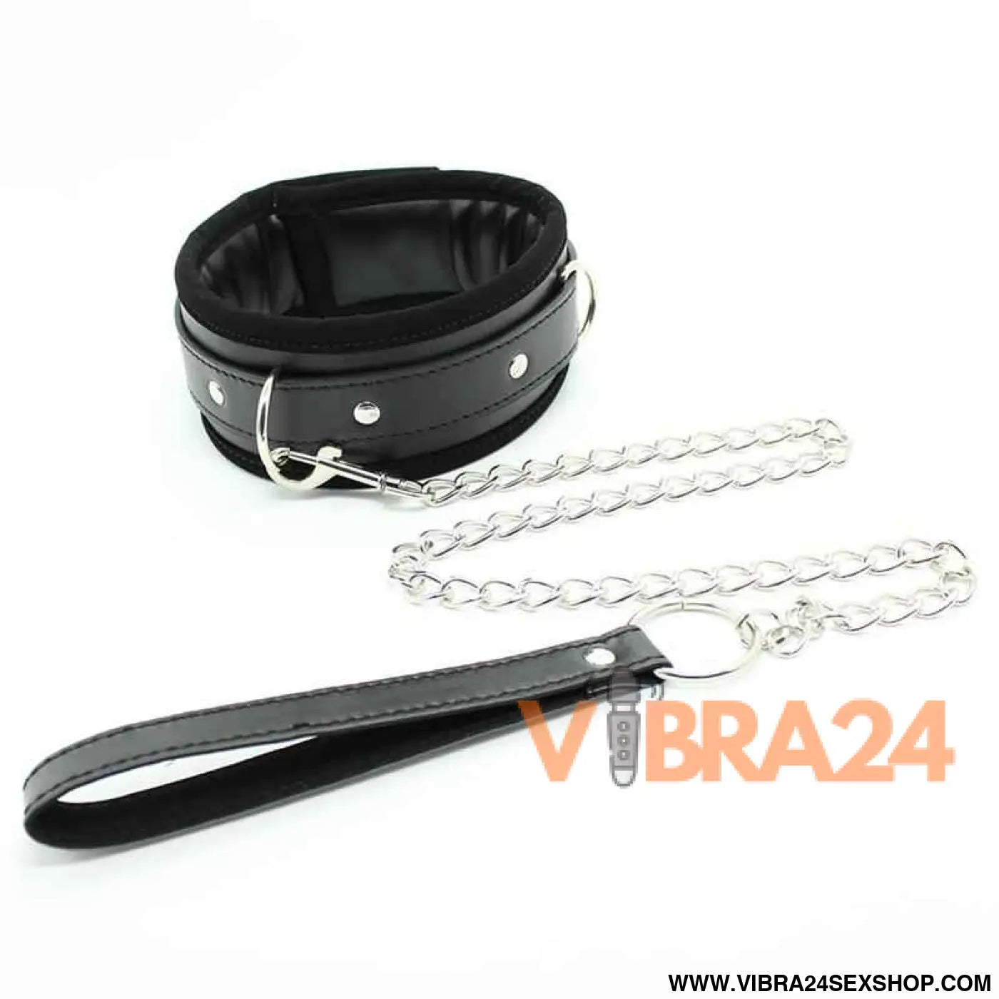 Collar with Metal Leash and Pedded Interior Black