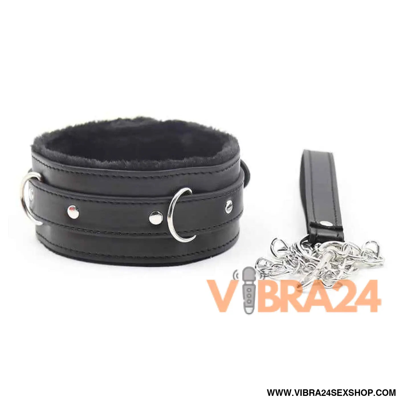 Collar With Metal Leash Black