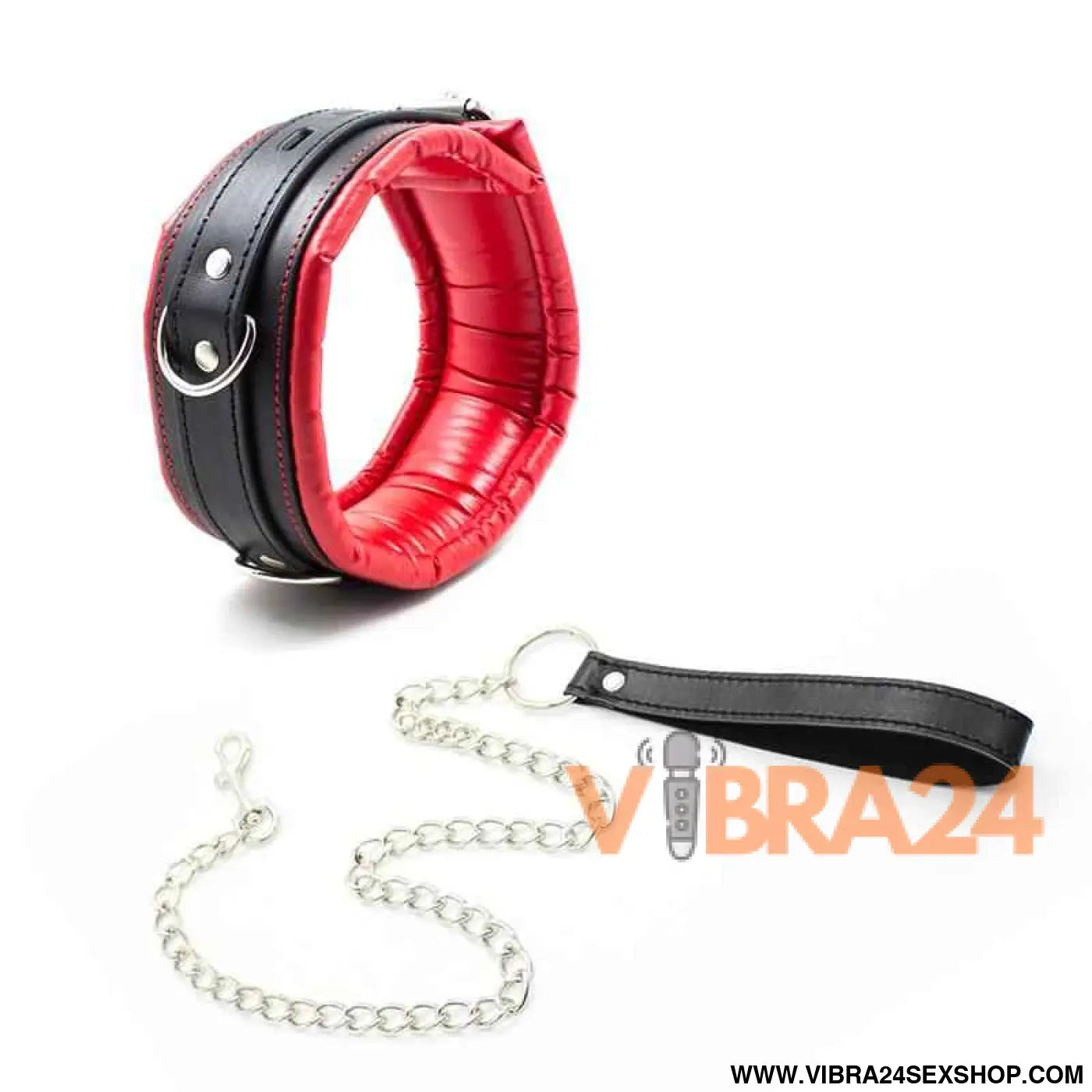 Collar With Metal Leash Padded Interior Red/Black