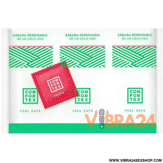 CONFORTEX - FOLHAS HIGIÊNICAS DESCARTÁVEIS SACOLA INDIVIDUAL + PRESERVATIVO DE MORANGO