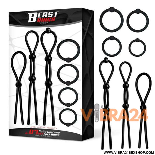 Conjunto de 7 Anéis Silicone Sólido para Pénis Beast Rings
