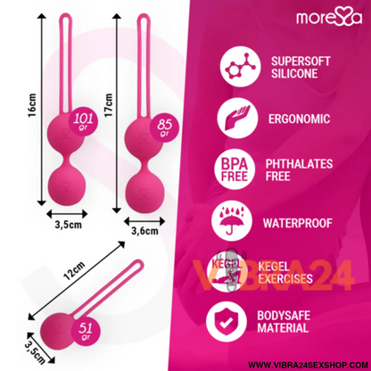 Conjunto Silicone Premium Rosa - Bolas Chinesas de Silicone Premium Rosa - MoreSSA Osian (Osian One - 51 g | Osian Two - 101 g | Osian Three - 85 g) - VIBRA24 SEXSHOP