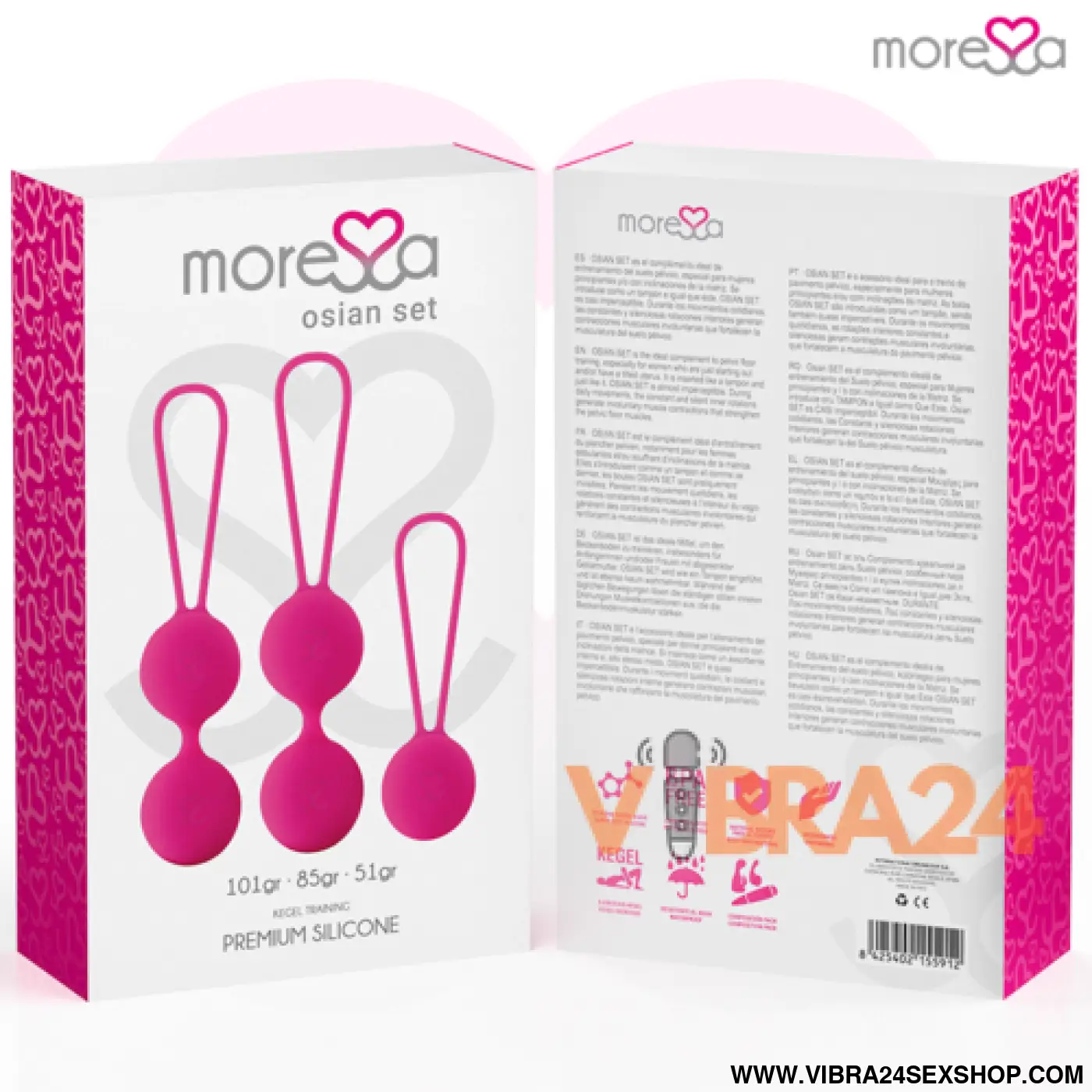 Conjunto Silicone Premium Rosa - Bolas Chinesas de Silicone Premium Rosa - MoreSSA Osian (Osian One - 51 g | Osian Two - 101 g | Osian Three - 85 g) - VIBRA24 SEXSHOP