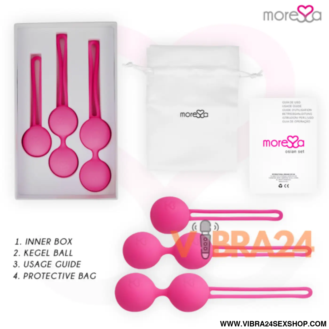 Conjunto Silicone Premium Rosa - Bolas Chinesas de Silicone Premium Rosa - MoreSSA Osian (Osian One - 51 g | Osian Two - 101 g | Osian Three - 85 g) - VIBRA24 SEXSHOP