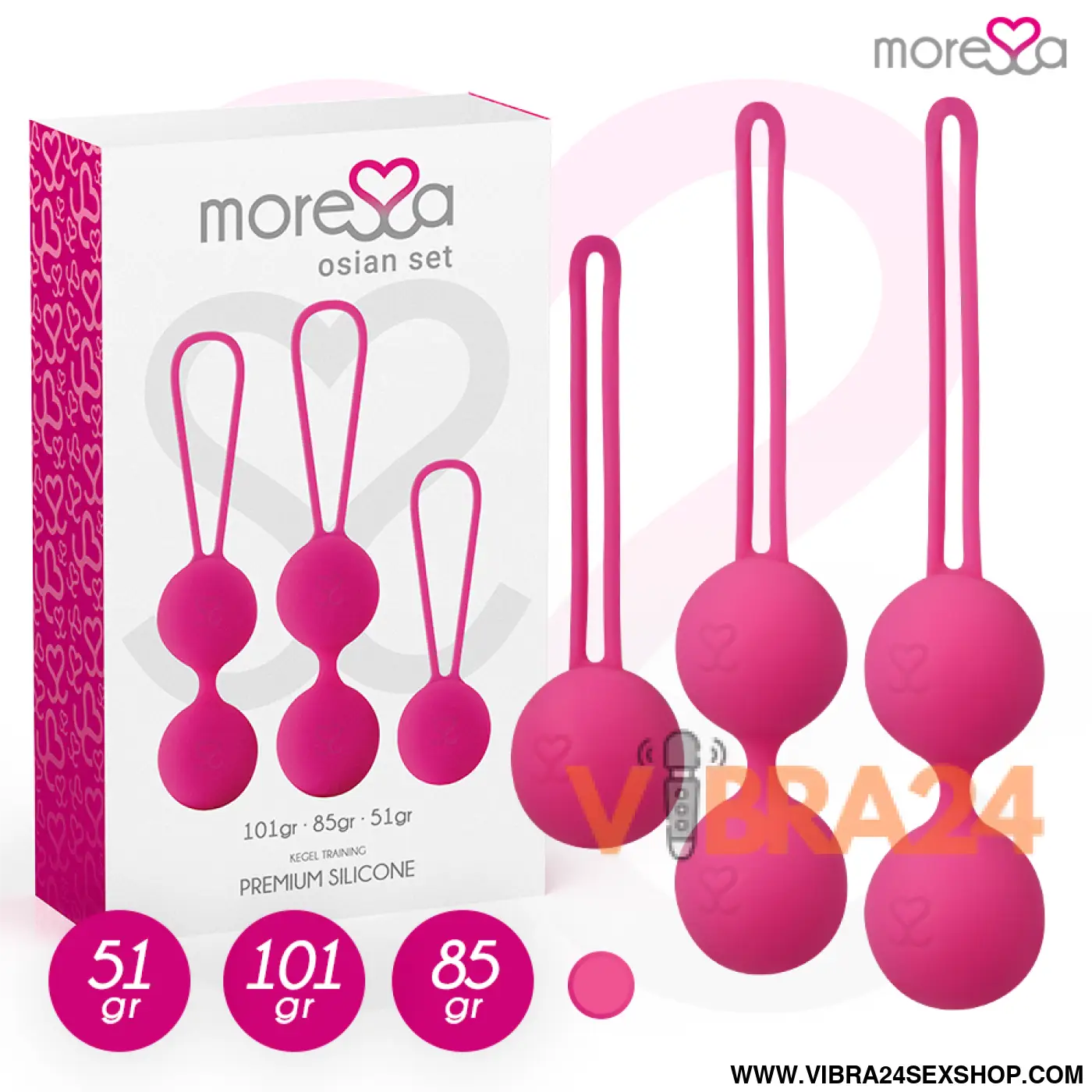 Conjunto Silicone Premium Rosa - Bolas Chinesas de Silicone Premium Rosa - MoreSSA Osian (Osian One - 51 g | Osian Two - 101 g | Osian Three - 85 g) - VIBRA24 SEXSHOP