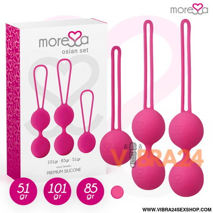 Conjunto Silicone Premium Rosa - Bolas Chinesas de Silicone Premium Rosa - MoreSSA Osian (Osian One - 51 g | Osian Two - 101 g | Osian Three - 85 g) - VIBRA24 SEXSHOP