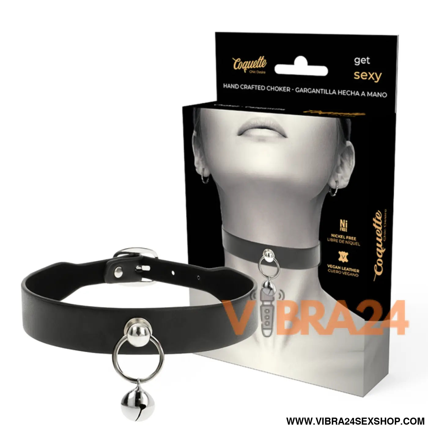 COQUETTE CHIC DESIRE - COLAR DE COURO VEGANO ACESSÓRIO MULHER CHOCALHO/ARO