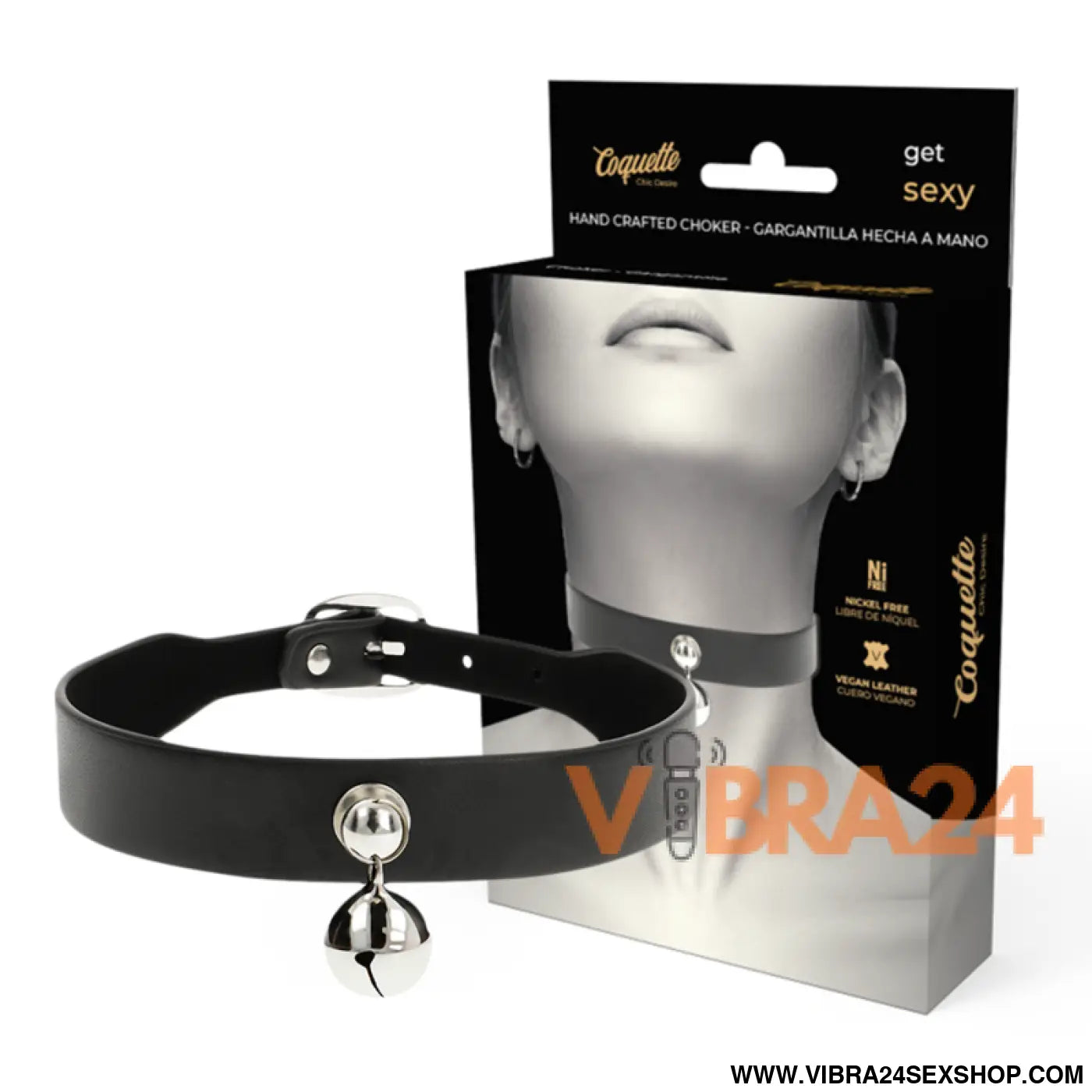 COQUETTE CHIC DESIRE - COLAR DE COURO VEGANO MULHER ACESSÓRIO CHOCALHO