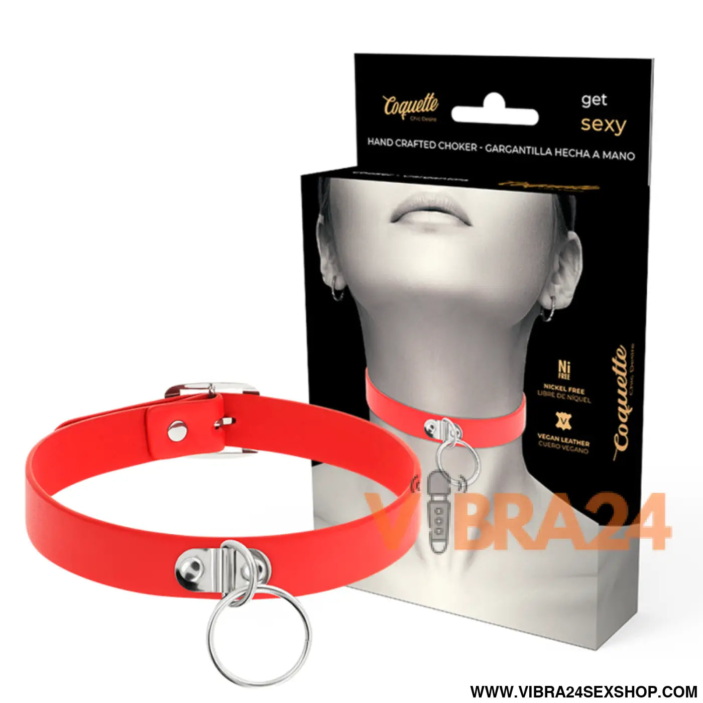 COQUETTE CHIC DESIRE - COLAR DE COURO VEGANO VERMELHO ACESSÓRIO FETISH MULHER