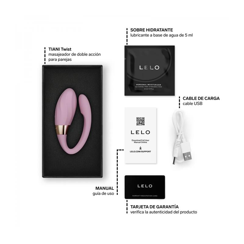 LELO – Tiani Twist: Massageador Duplo para Casais com Tecnologia SmoothRise™, 10 Modos e Controlo por App em Rosa Suave
