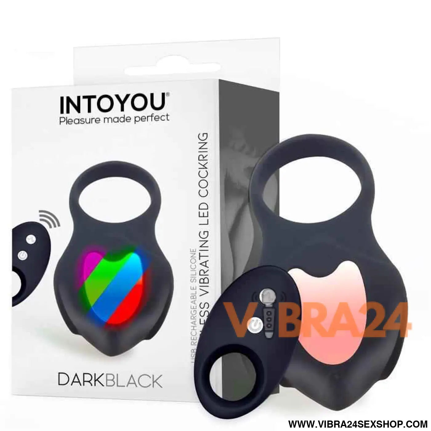 Darkblack Vibrating Ring with Led Remote Control USB Silicone