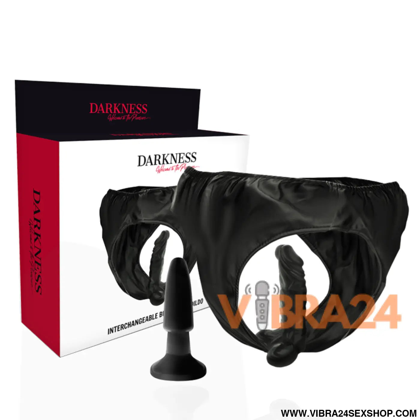 DARKNESS - CALÇA COM PLUG E VIBRADOR INTERCAMBIÁVEL