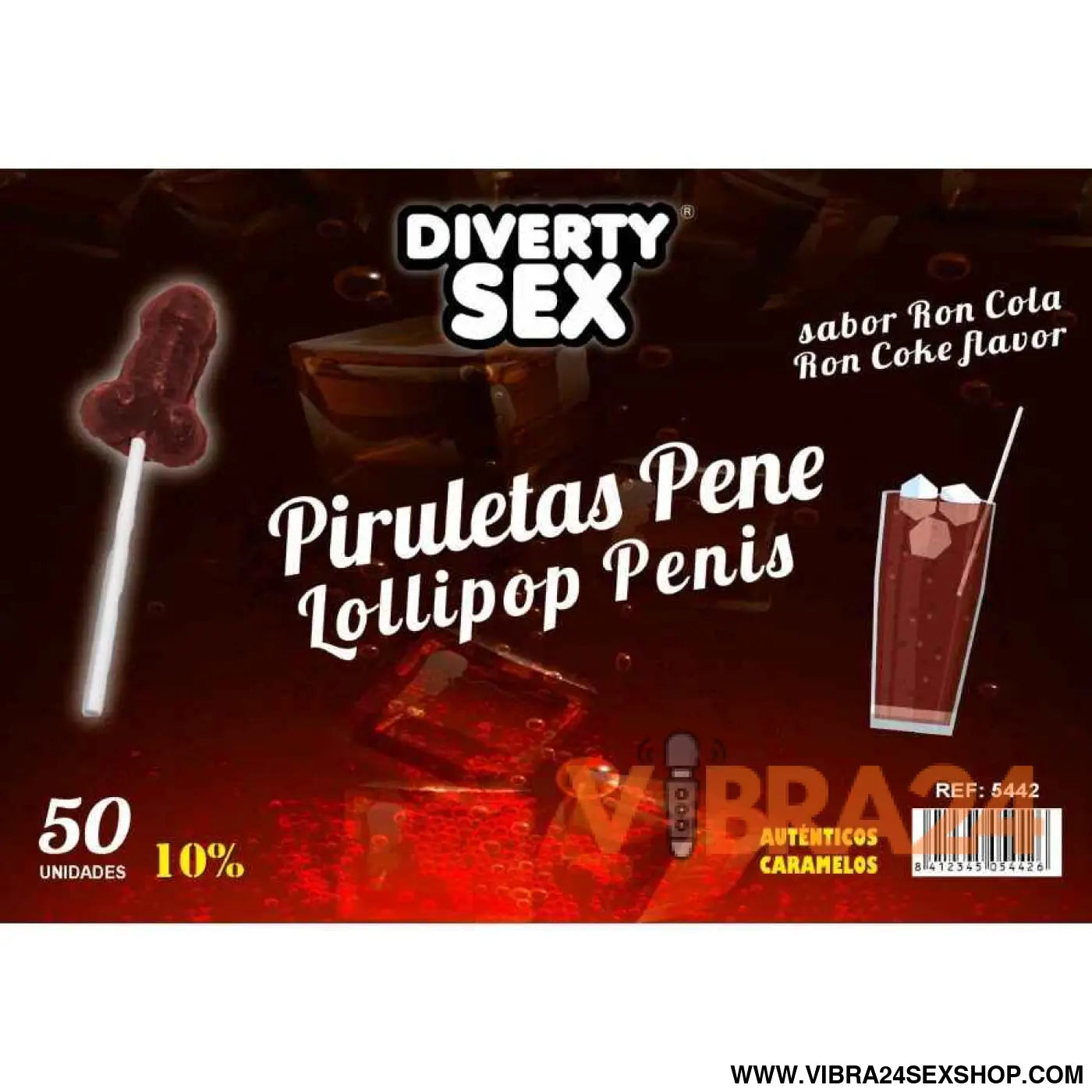 DIABLO GOLOSO - 50 PÊNIS PIRULITOPS RON COLA SABOR 10% ÁLCOOL