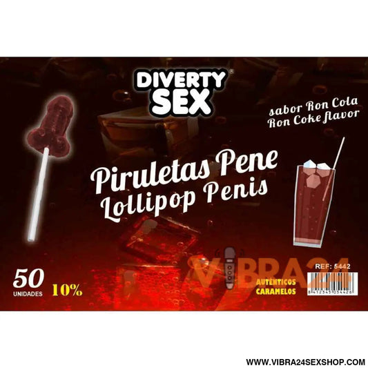 DIABLO GOLOSO - 50 PÊNIS PIRULITOPS RON COLA SABOR 10% ÁLCOOL
