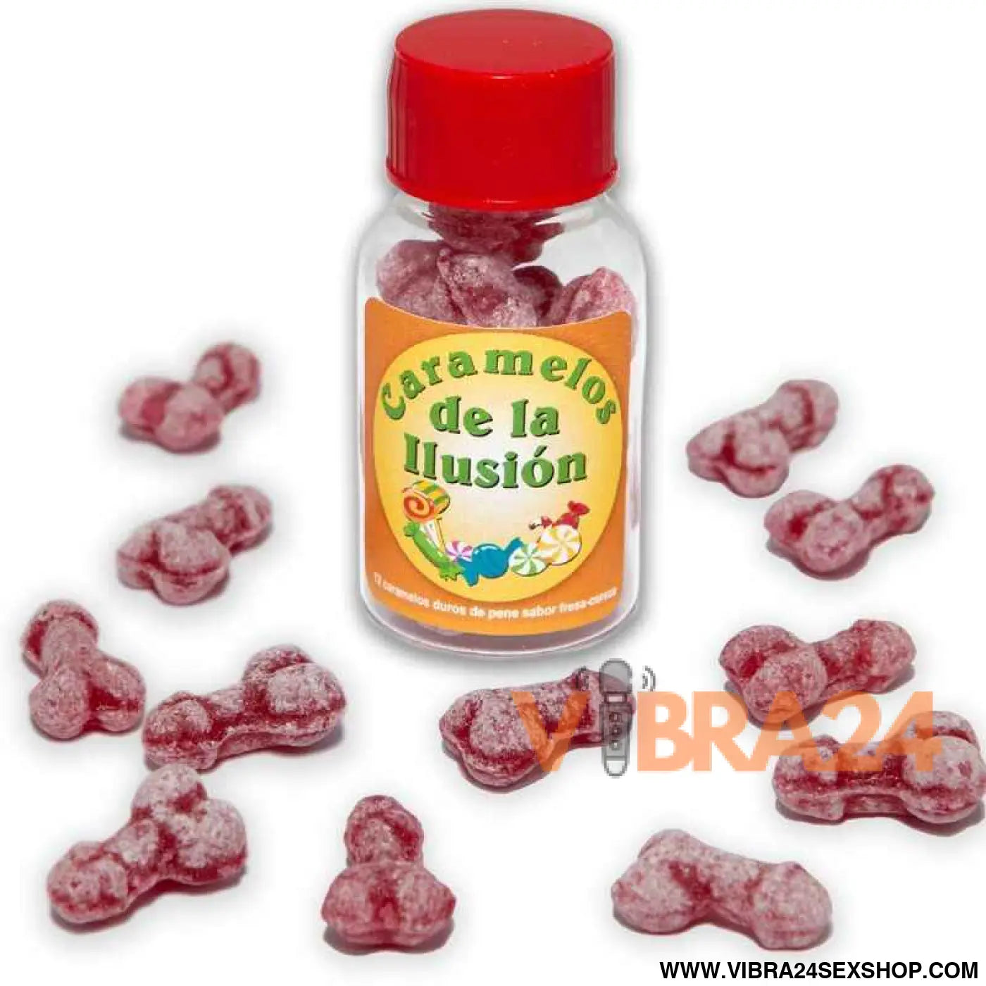 DIABLO PICANTE - 12 DOCES ILUSO EM FORMA DE PÊNIS MORANGO/CEREJA