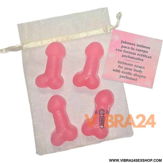 DIABLO PICANTE - 4 MINI SABONETES PERFUMADOS EM FORMA DE PÊNIS ROSA