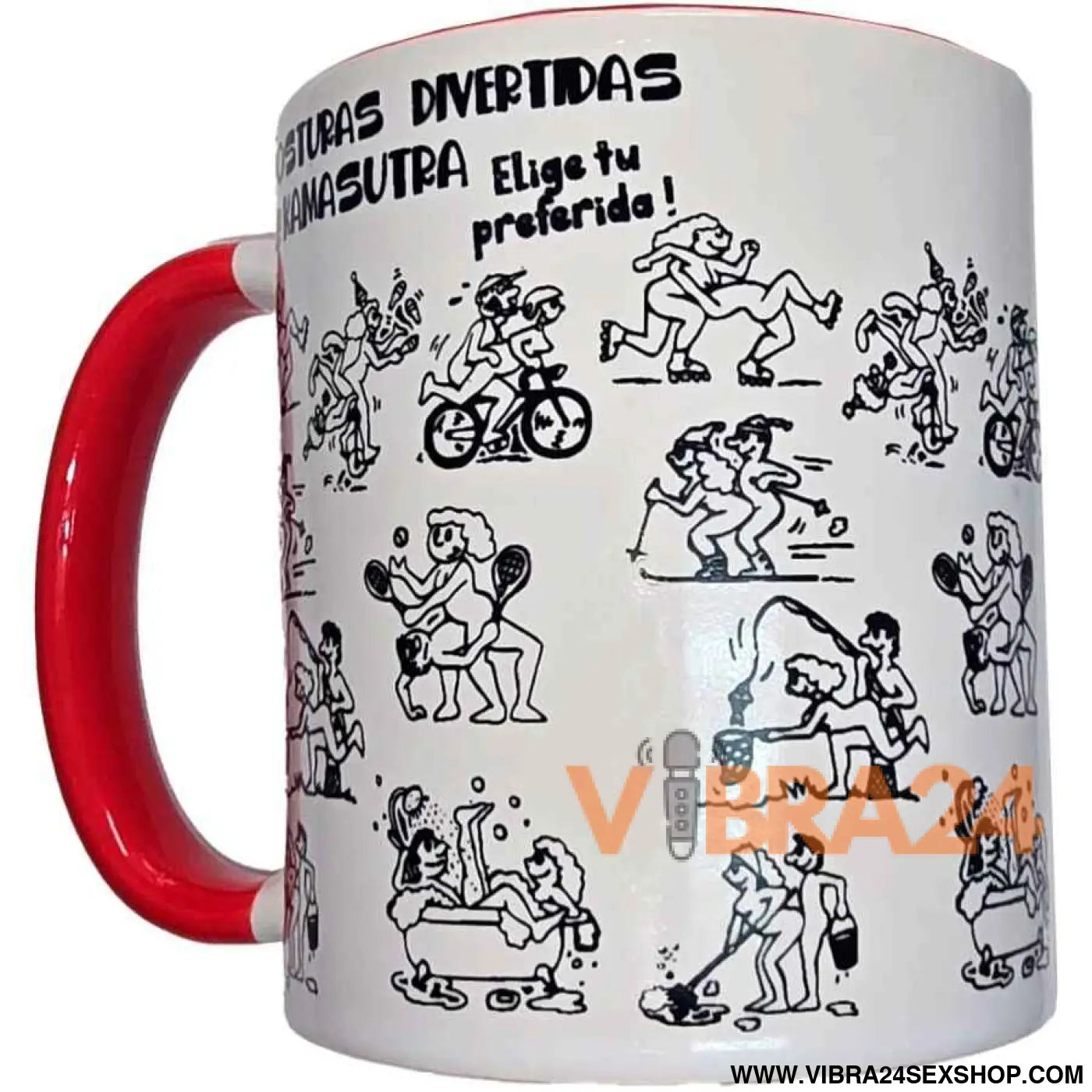 DIABLO PICANTE - CANECA KAMASUTRA POSITIONS BRANCA COM ALÇA VERMELHA 370 ML