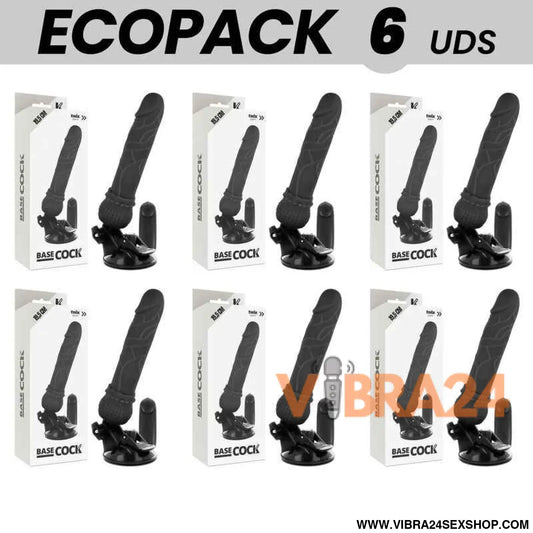 ECOPACK 6 UNIT - BASECOCK CONTROLE REMOTO VIBRADOR REALÍSTICO PRETO 19,5 CM