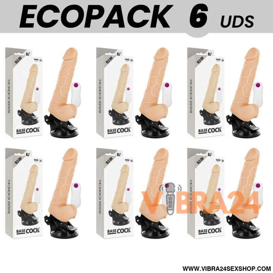 ECOPACK 6 UNIT - BASECOCK VIBRADOR REALISTA CONTROLE REMOTO NATURAL COM TESTÍCULOS 19.5 CM -O- 4