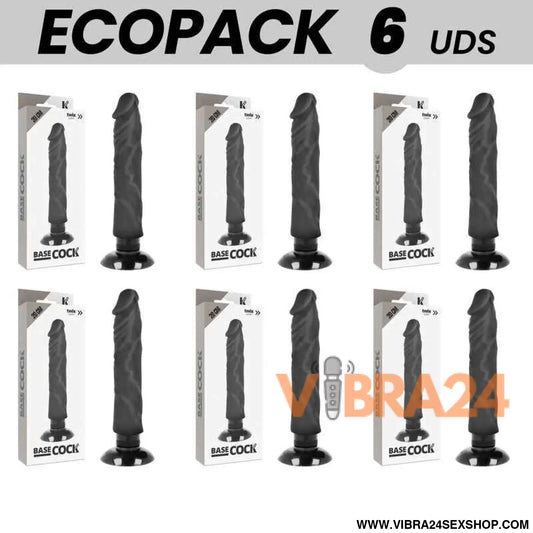 ECOPACK 6 UNIT - BASECOCK VIBRADOR REALÍSTICO 2-1 PRETO 20 CM -O- 4